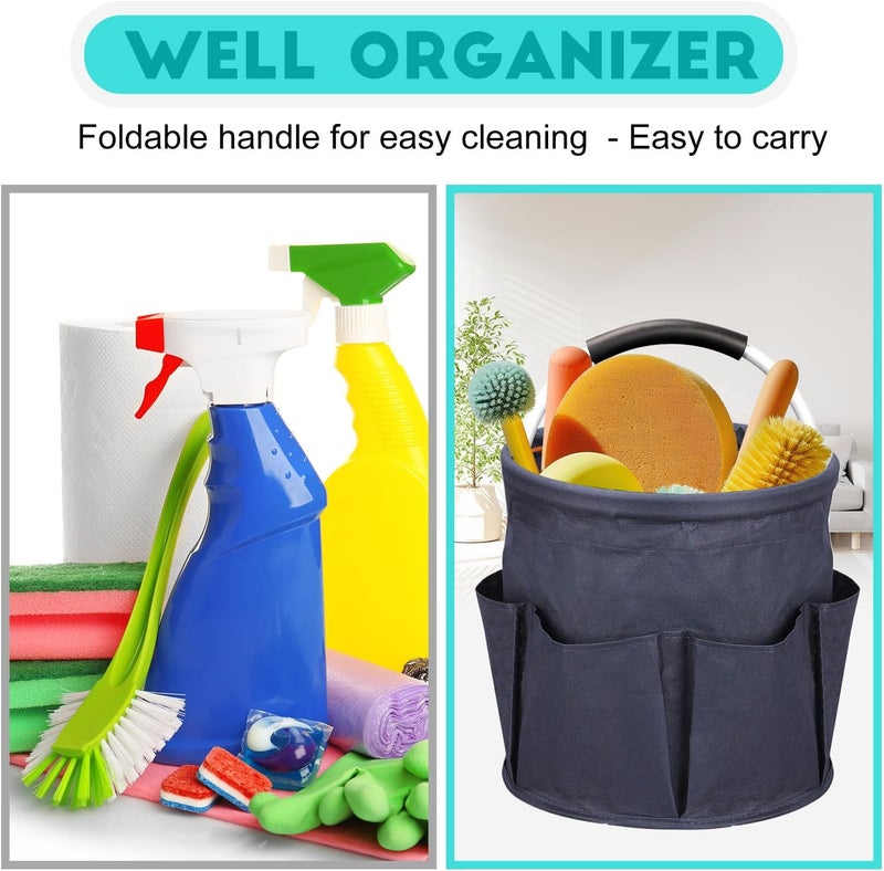 Ashmacdo Cleaning Caddy for Cleaning Supplies,17L Cleaning Supply Caddy with Handle Foldable Cleaning Supplies Organizer Bucket Cleaning Products Organizers for Home, Garden(Navy Blue) - Image 5